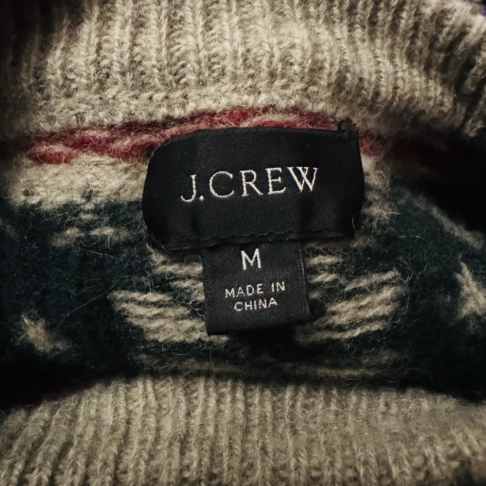 J.Crew 100% Wool Holiday Dog Sweater M Oatmeal Snowflake Country Cabin Apres Ski - Picture 5 of 8